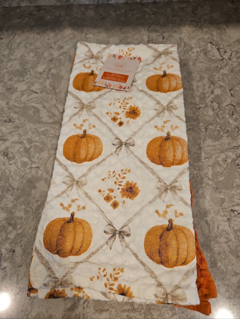 Rachel Ashwell The Farmhouse Kitchen dish towels(3) Pumpkin cream orange Shabby